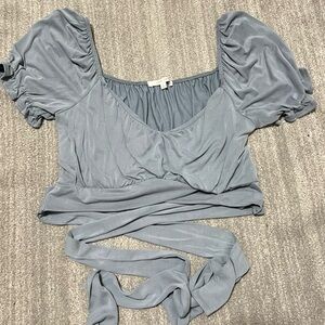 Love Tree Gray Puff Sleeve Blouse